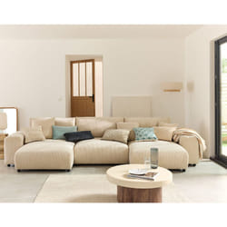 Garance - canapé panoramique en u - 7 places - en velours côtelé - beige
