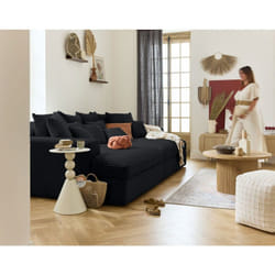 Collins - canapé droit 4 places avec double méridienne - assise profonde - velours côtelé grosses côtes - noir