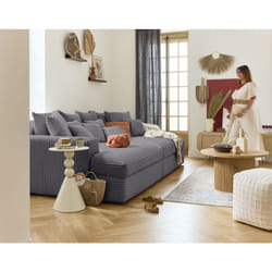 Collins - canapé droit 4 places avec double méridienne - assise profonde - velours côtelé grosses côtes - gris