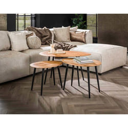 Kota - lot de 3 tables basses - bois massif d'acacia