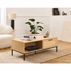 Nagato - table basse - cannage et bois - 110 cm
