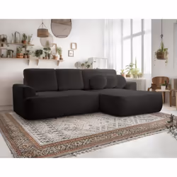 Candela - canapé d'angle droit 4 places - convertible avec coffre - en tissu bouclette