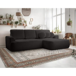 Candela - canapé d'angle droit 4 places - convertible avec coffre - en tissu bouclette