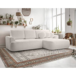 Candela - canapé d'angle droit 4 places - convertible avec coffre - en tissu bouclette