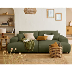 Garance - canapé droit 4 places double méridienne - assise profonde - en velours côtelé - vert