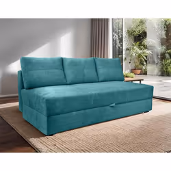 Lucina - canapé droit 3 places - convertible avec coffre - en velours - Bleu