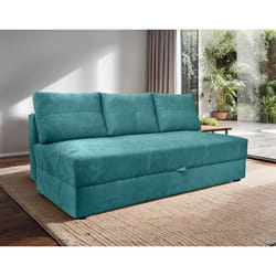 Lucina - canapé droit 3 places - convertible avec coffre - en velours - Bleu