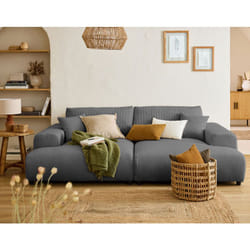 Garance - canapé droit 4 places double méridienne - assise profonde - en velours côtelé - gris foncé