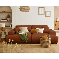 Garance - canapé droit 4 places double méridienne - assise profonde - en velours côtelé - terracotta