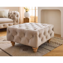Walter - pouf chesterfield en velours - pieds bois