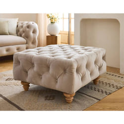 Walter - pouf chesterfield en velours - pieds bois