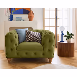 Walter - fauteuil chesterfield en velours - pieds bois