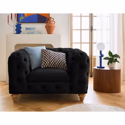 Walter - fauteuil chesterfield en velours - pieds bois