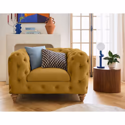 Walter - fauteuil chesterfield en velours - pieds bois