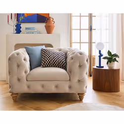 Walter - fauteuil chesterfield en velours - pieds bois