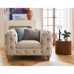 Walter - fauteuil chesterfield en velours - pieds bois