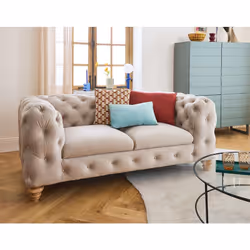 Walter - canapé 2 places chesterfield en velours - pieds bois