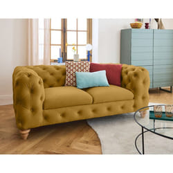 Walter - canapé 2 places chesterfield en velours - pieds bois