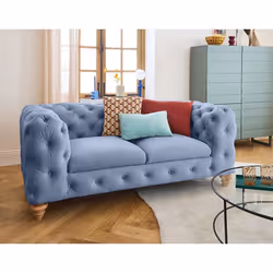 Walter - canapé 2 places chesterfield en velours - pieds bois