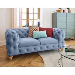 Walter - canapé 2 places chesterfield en velours - pieds bois