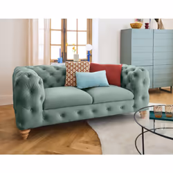 Walter - canapé 2 places chesterfield en velours - pieds bois