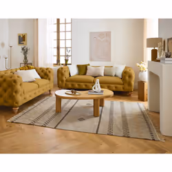Walter - canapé 3 places chesterfield en velours - pieds bois