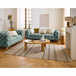Walter - canapé 3 places chesterfield en velours - pieds bois