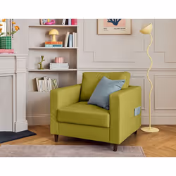 Anna - fauteuil avec poche en velours - pieds en bois