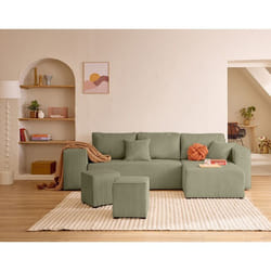 Topaze - canapé d'angle réversible 4 places - convertible avec coffre, tablette et poufs - en velours côtelé