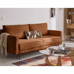 Charlie - canapé droit 3 places - convertible avec coffre - en tissu velours relief