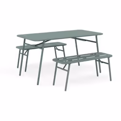 Ribola - ensemble table et bancs de jardin - 4 personnes - vert