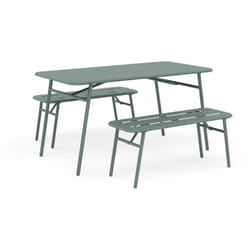 Ribola - ensemble table et bancs de jardin - 4 personnes - vert