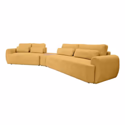 Mahina - canapé dangle gauche - 5 places avec bout de canapé - convertible avec coffre - en tissu bouclette - Jaune