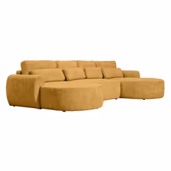 Mahina - canapé panoramique en U 7 places - convertible avec coffre - en tissu bouclette - Jaune