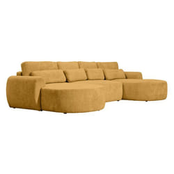 Mahina - canapé panoramique en U 7 places - convertible avec coffre - en tissu bouclette - Jaune