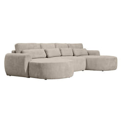 Mahina - canapé panoramique en U 7 places - convertible avec coffre - en tissu bouclette - Taupe