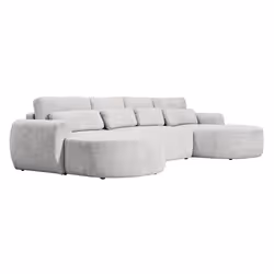 Mahina - canapé panoramique en U 7 places - convertible avec coffre - en tissu bouclette - Gris clair