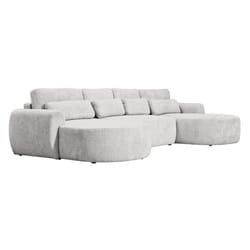 Mahina - canapé panoramique en U 7 places - convertible avec coffre - en tissu bouclette - Gris clair