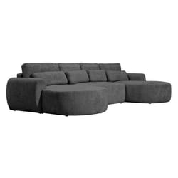 Mahina - canapé panoramique en U 7 places - convertible avec coffre - en tissu bouclette - Gris foncé