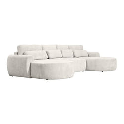 Mahina - canapé panoramique en U 7 places - convertible avec coffre - en tissu bouclette - Beige