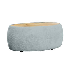 Mahina - table basse ovale - en tissu bouclette et plateau effet bois - 114 cm - Bleu
