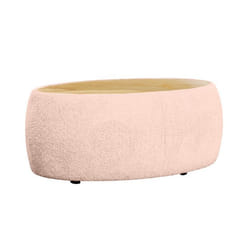 Mahina - table basse ovale - en tissu bouclette et plateau effet bois - 114 cm - Rose