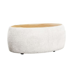 Mahina - table basse ovale - en tissu bouclette et plateau effet bois - 114 cm - Beige