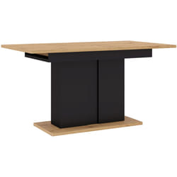 Donnely - table à manger extensible - bois et noir - pied central - 4 à 8 personnes