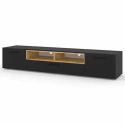 Leolio - meuble tv - noir et bois - 198 cm