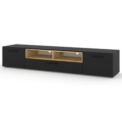 Leolio - meuble tv - noir et bois - 198 cm