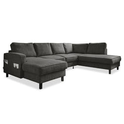 Molly - Canapé panoramique dangle droit 7 places convertible avec coffre en tissu - Gris Anthracite