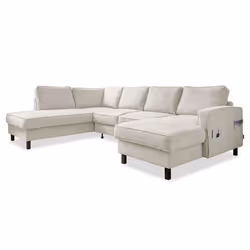 Molly - Canapé panoramique dangle gauche 7 places convertible avec coffre en tissu - Beige