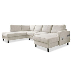 Molly - Canapé panoramique dangle gauche 7 places convertible avec coffre en tissu - Beige