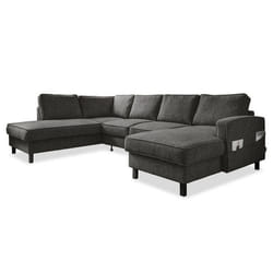 Molly - Canapé panoramique dangle gauche 7 places convertible avec coffre en tissu - Gris Anthracite